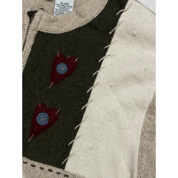 Vintage Wool Angora Rabbit Zip Up Patchwork Christmas Holiday Sweater Jacket XL - Picture 6 of 12